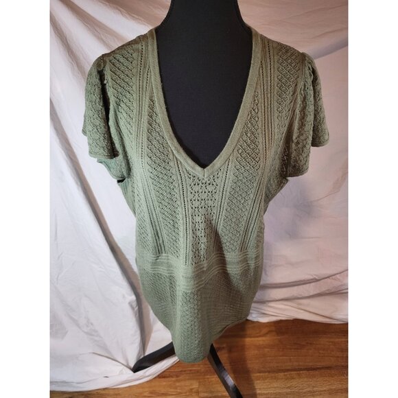 Torrid Sweater Womens 1X Everyday Soft Pointelle Pullover Short Sleeve Green - Picture 1 of 6
